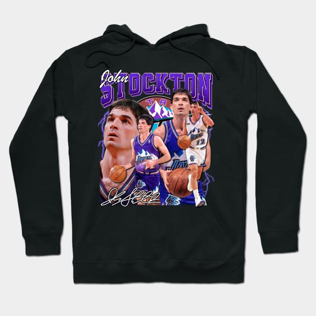 John Stockton Basketball Legend Vintage Bootleg Graphic Retro Hoodie by Koch Sean